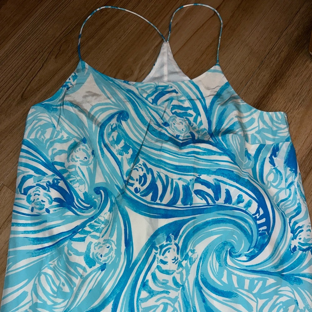 Lilly Pulitzer Silk Belle Racerback Tank in Sea Ruffles Resort White Size Small